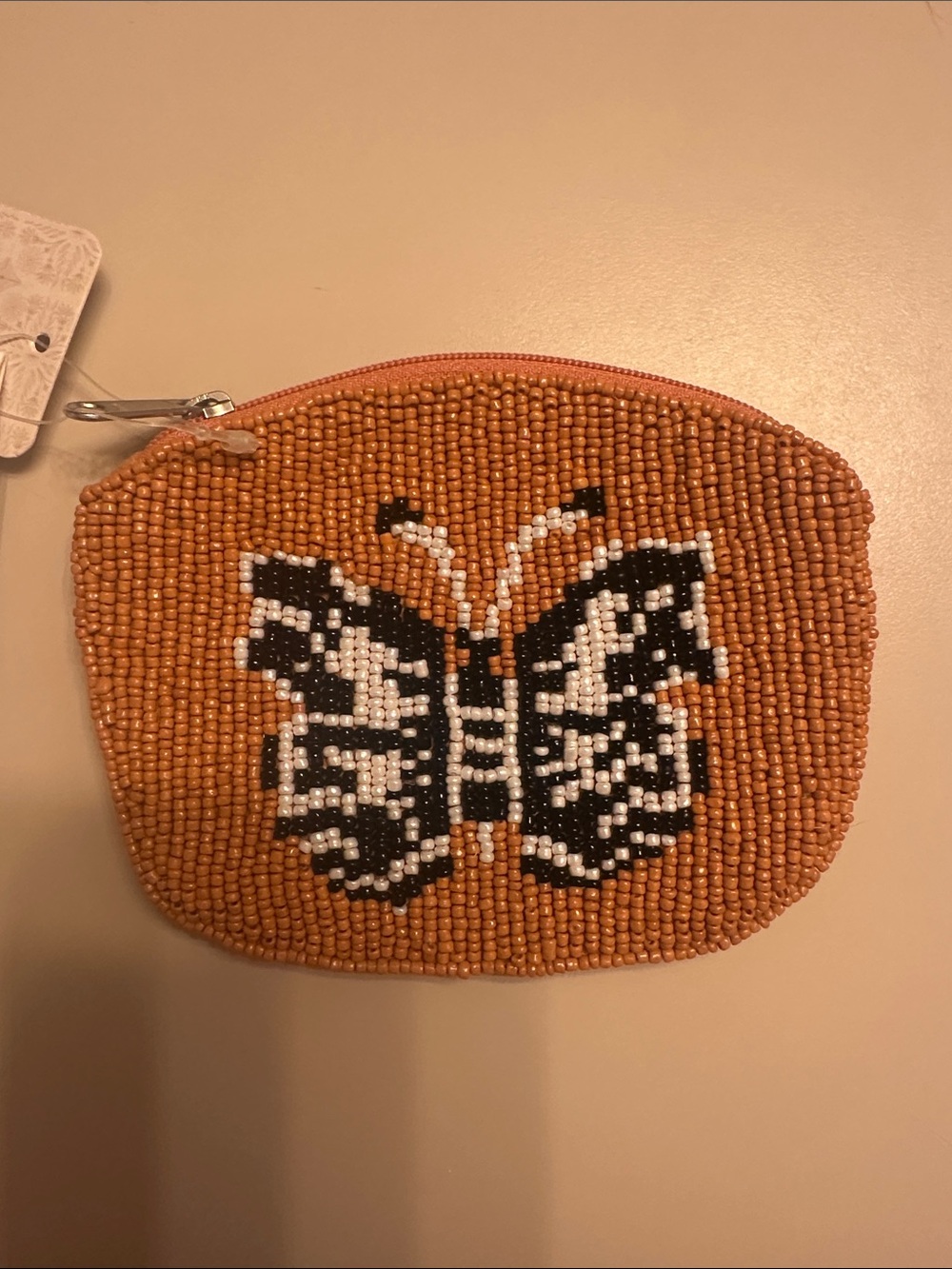 Free People Beaded Butterfly Coin Pouch in Dark Orange and Black